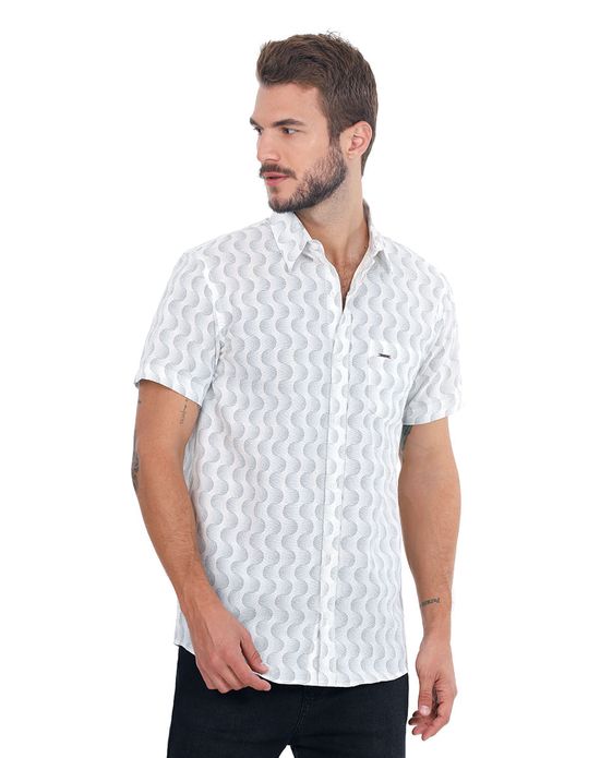 camisa social masculina branca estampada