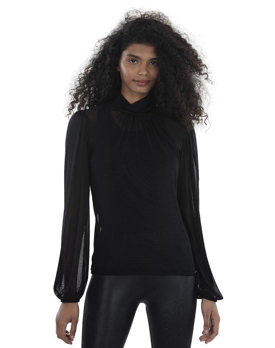 blusa transparente gola alta