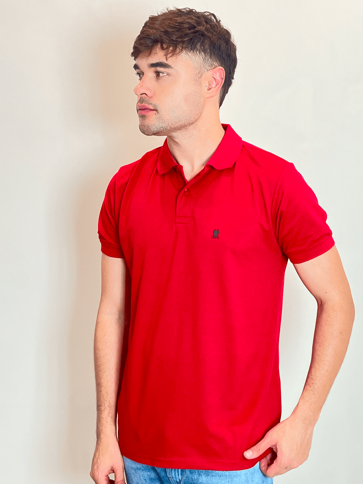 Polo Masculina Piquet Básica Com Botões Polo Wear Vermelho Médio