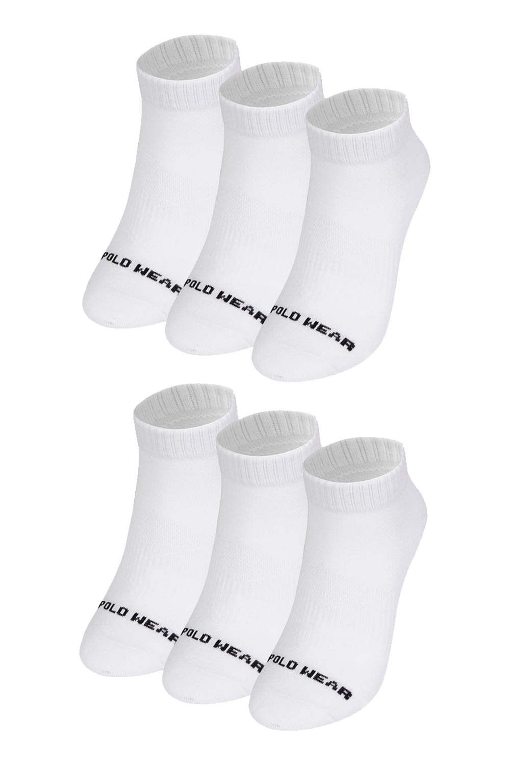 Kit 6 Meias Cano Curto Algodão Polo Wear Branco
