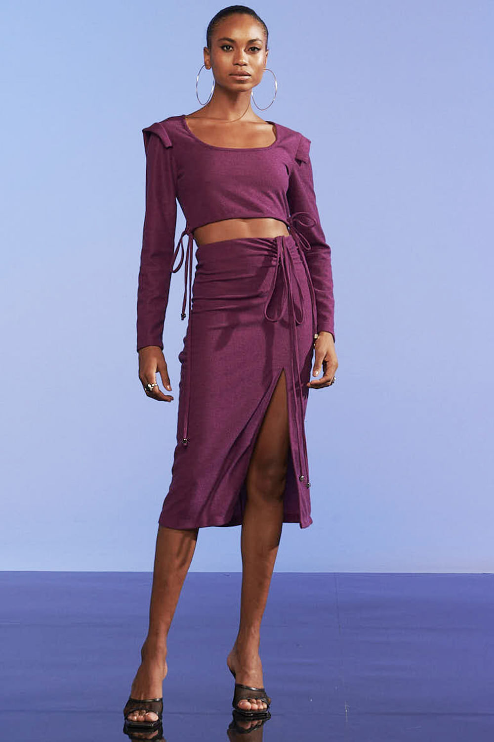 Saia Midi Twiggy Cós Amarração Smk Roxo Escuro