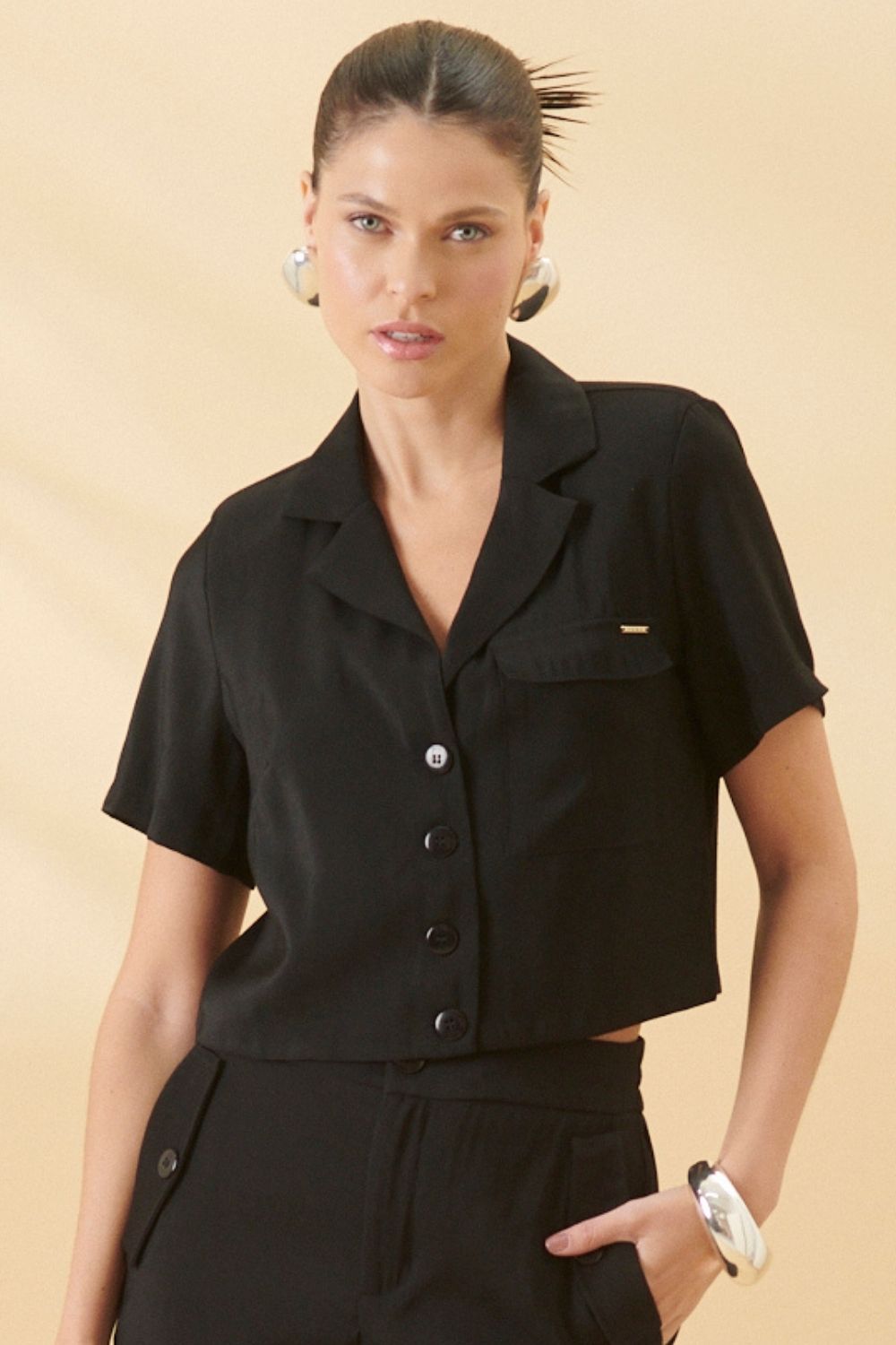 Camisa Cropped Feminina Lisa Smk Preto