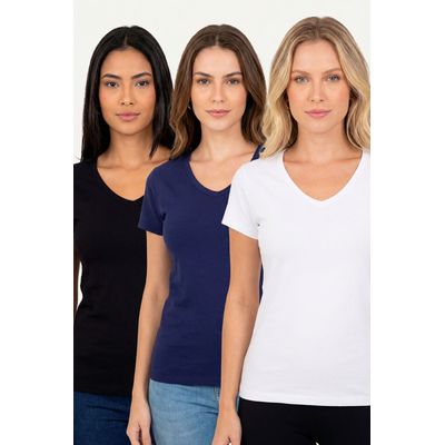 Kit 3 Camisetas Básicas Femininas Polo Wear Sortido