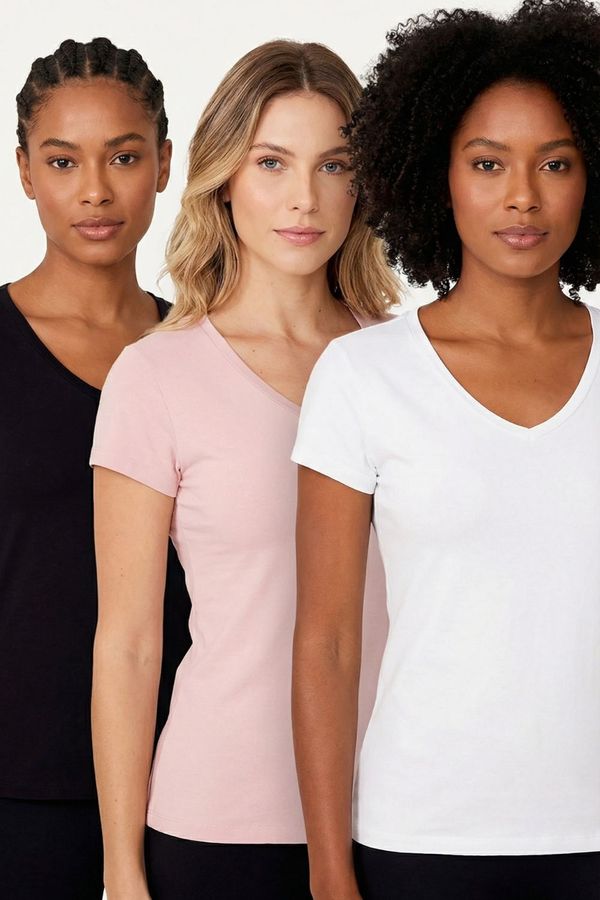 Kit 3 Camisetas Femininas Gola v Polo Wear Sortido GG