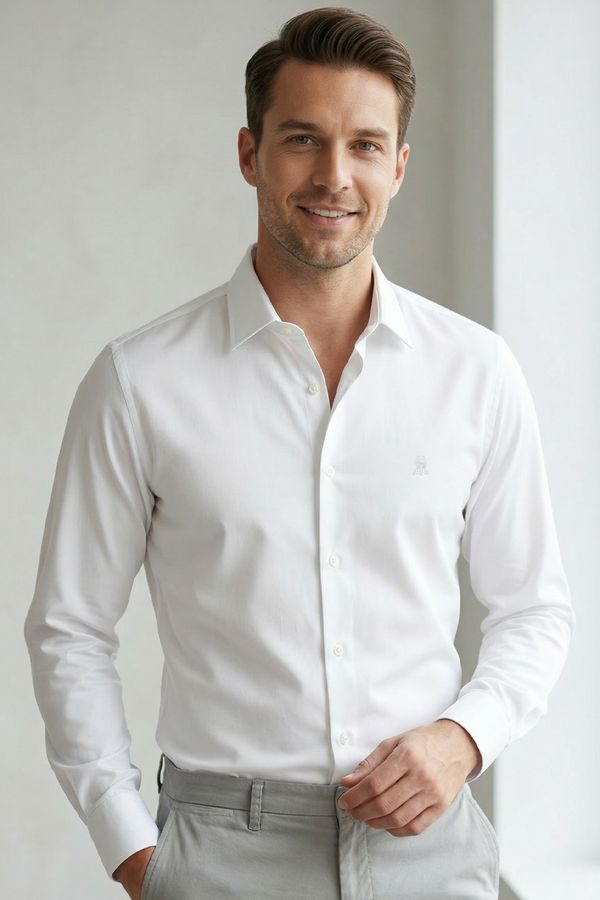 Camisa Masculina Slim Fit Premium Polo Wear Branco Camisa Masculina Manga Longa Polo Wear Branco G G