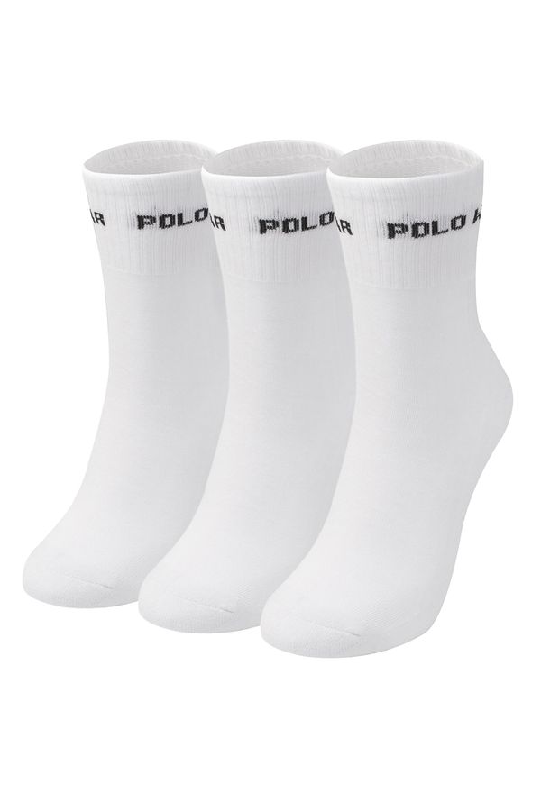 Kit 3 Pares Meias Confortáveis Cano Alto Polo Wear Branco 33-38