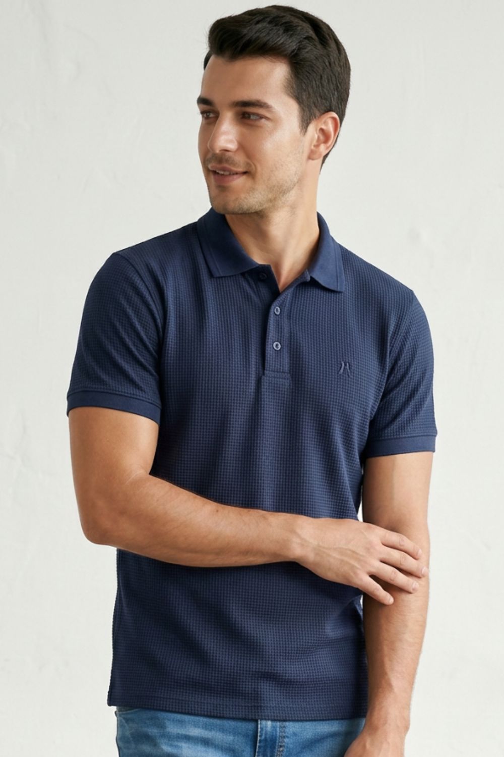 Polo Piquet Texturizada Premium Polo Wear Azul Escuro