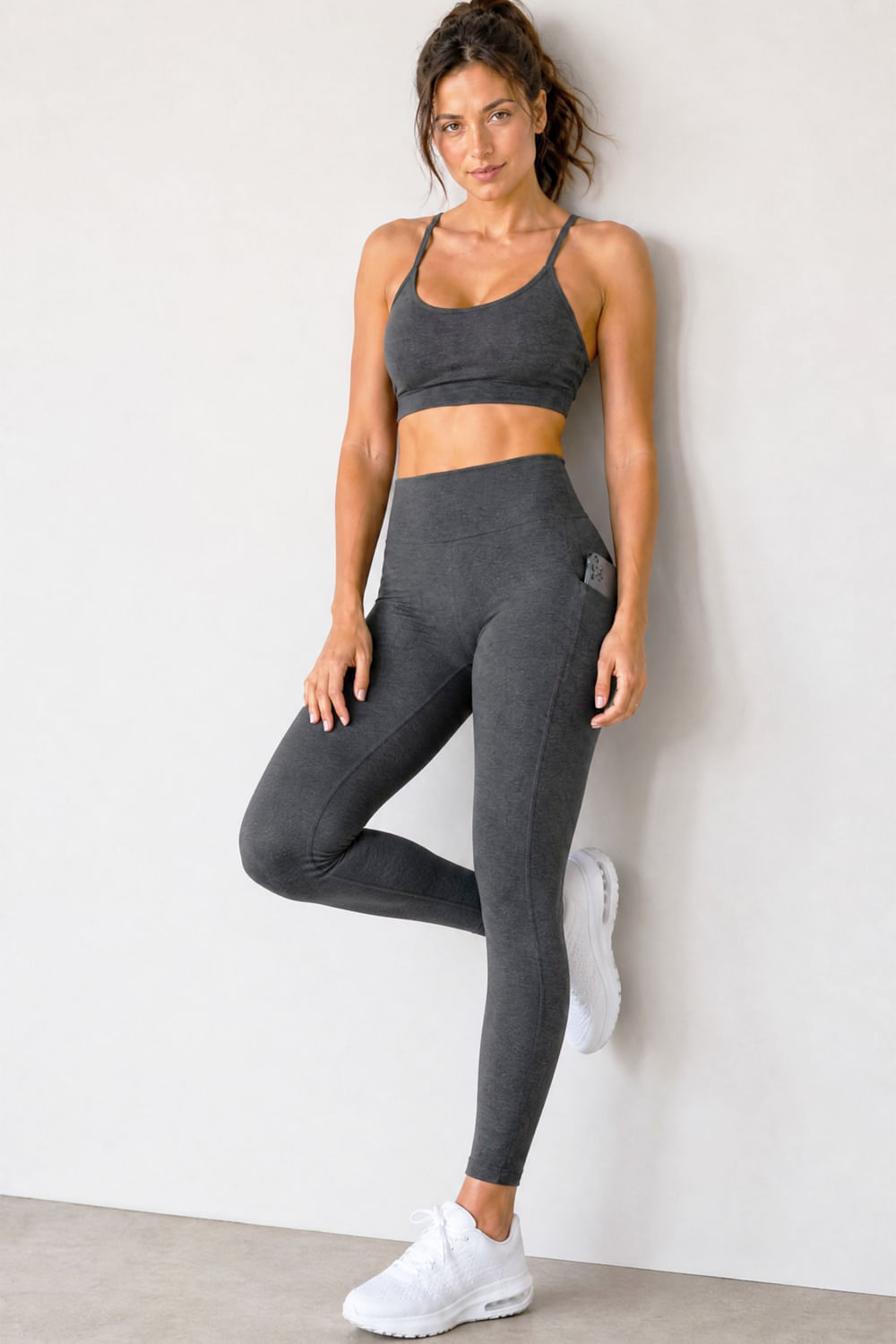 Calça Legging Fitness Com Bolso Polo Wear Cinza Escuro