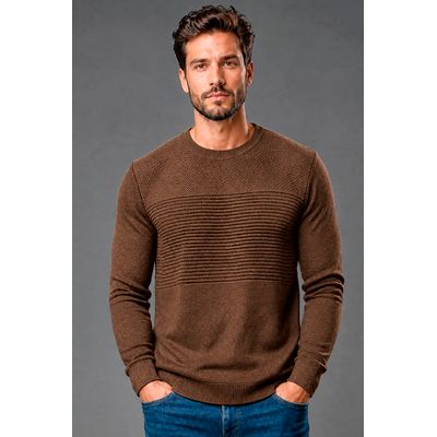 Tricot Masculino Gola Redonda Polo Wear Marrom